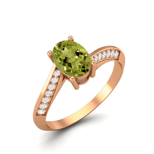 1.56 Cts Peridot 925 Sterling Silver Wedding Ring Solitaire Accent Oval Shaped Ring