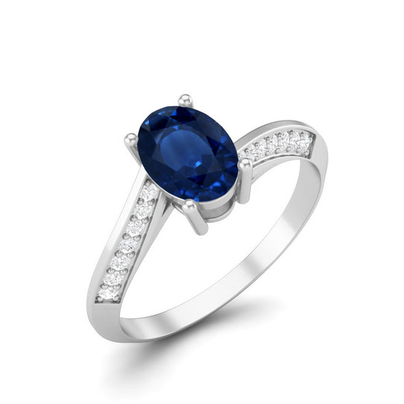 925 Sterling Silver Blue Sapphire Solitaire Accents Wedding Ring 1.56 Cts Ring For Women