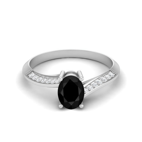 Black Spinel Solitaire Accents Wedding Ring 1.56 Cts 925 Sterling Silver Black Gemstone Ring