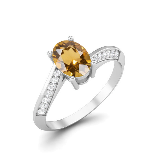Citrine Solitaire Accent 1.56 Ct Ring 925 Sterling Silver Wedding Bridal Ring