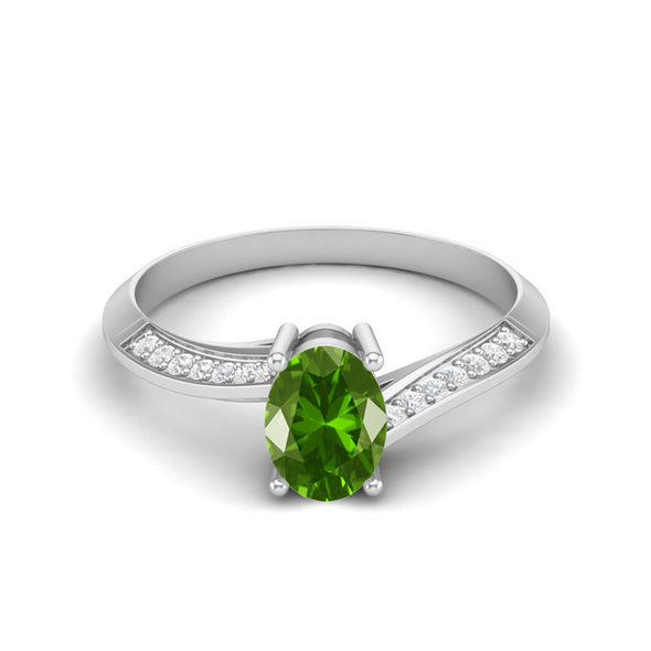 1.56 Cts Oval Tsavorite Wedding Ring 925 Sterling Silver Solitaire Accent Ring