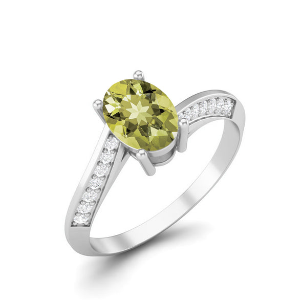 Oval Shaped Lemon Quartz Solitaire Ring Art Deco Bridal Ring