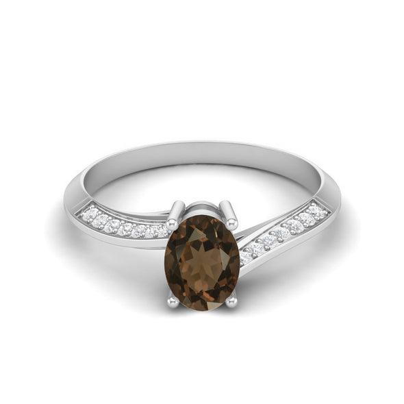 1.56 Cts Smoky Quartz 925 Sterling Silver Women Solitaire Accent Ring