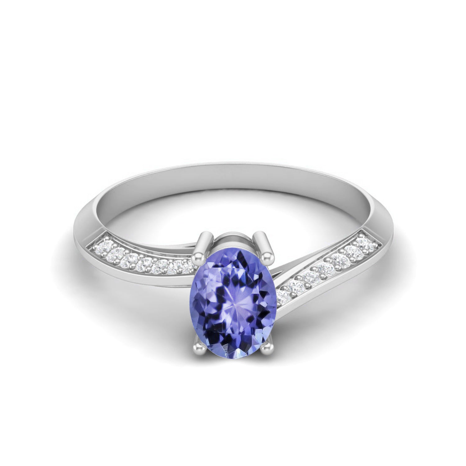 Anello solitario con tanzanite ovale in argento sterling 925 per donna