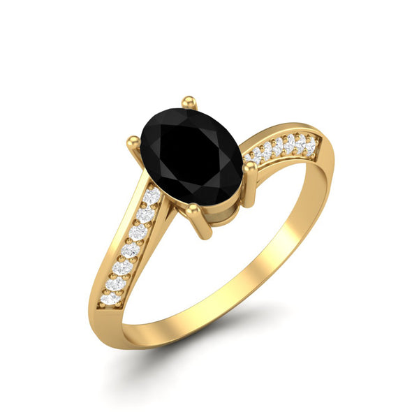 Black Spinel Solitaire Accents Wedding Ring 1.56 Cts 925 Sterling Silver Black Gemstone Ring