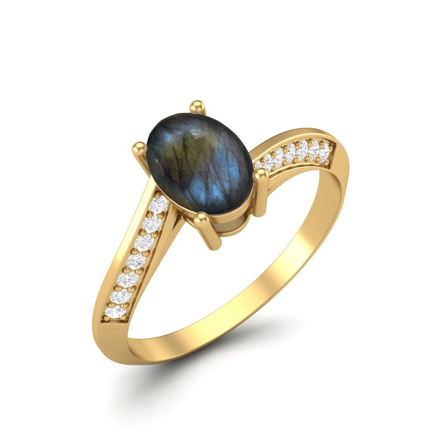 Anello di fidanzamento con labradorite naturale, anello solitario in argento sterling 925 per donna