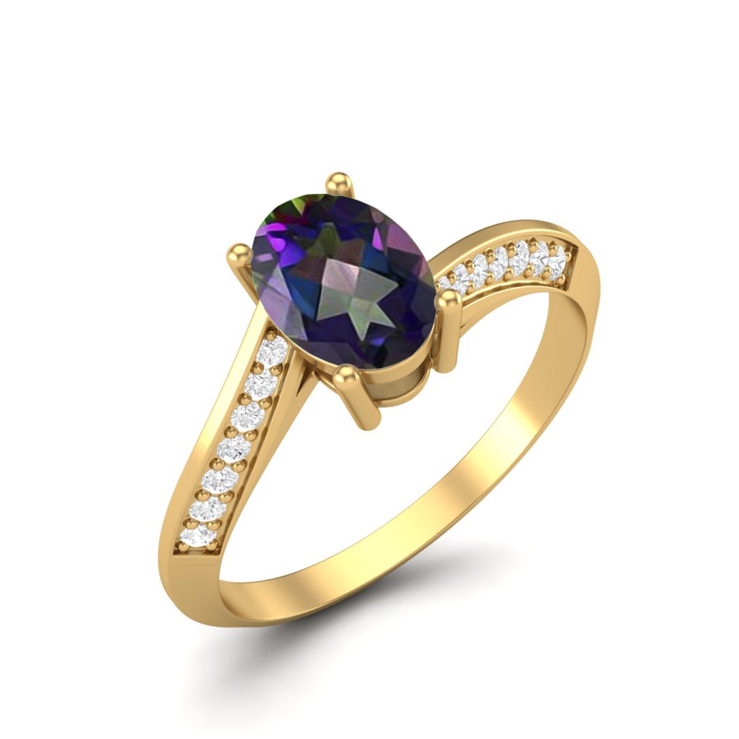 Anello in argento sterling 925 con topazio mistico, 7x5 mm, fede nuziale ovale