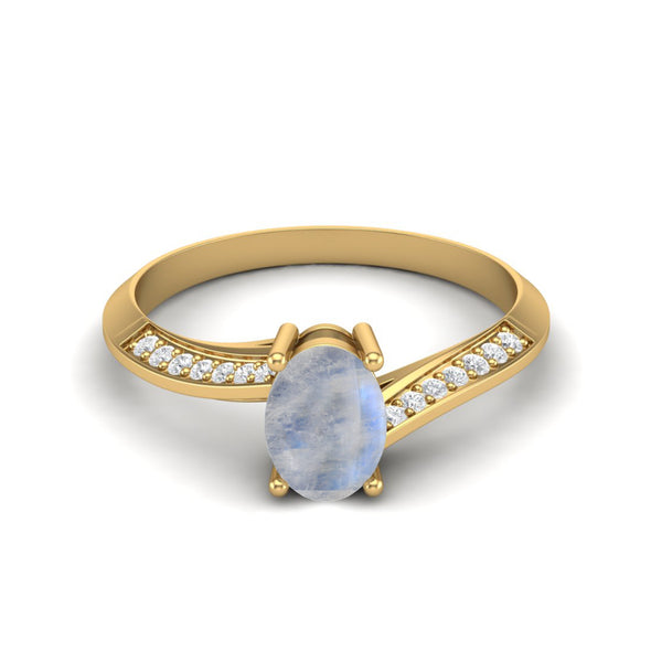 Oval Shaped Rainbow Moonstone Solitaire Women Ring 1.56 Cts Wedding Ring
