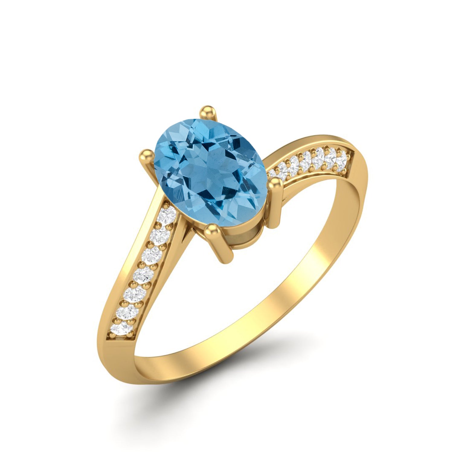 Anello nuziale con solitario in topazio azzurro cielo naturale, anello con pietra decorativa di forma ovale