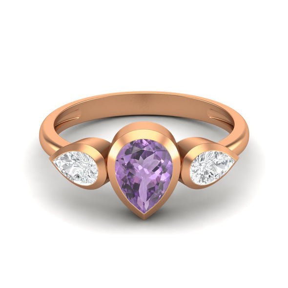 1.25 Cts Pear Amethyst 925 Sterling Silver 3- Stone Engagement Ring