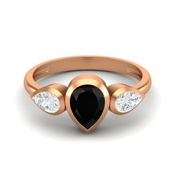 925 Sterling Silver Pear Black Spinel Engagement Ring For Women