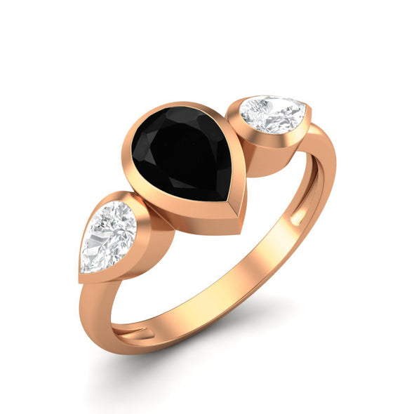 925 Sterling Silver Pear Black Spinel Engagement Ring For Women