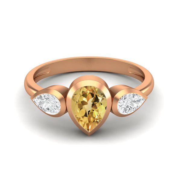 1.25 Cts Pear Shaped Citrine Ring 925 Sterling Silver 3 Gemstone Ring For Women