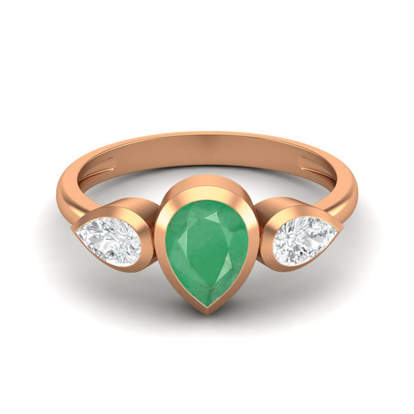 925 Sterling Silver Emerald Wedding Ring Three Gemstone 1.25 Cts Ring