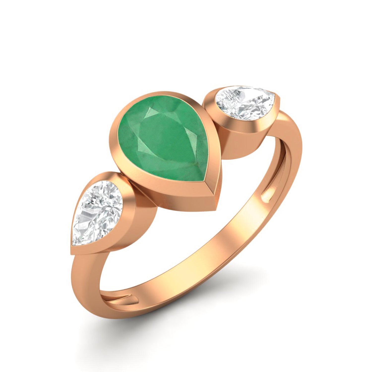 Emerald Teardrop Three-Stone Ring – Sterling Silver