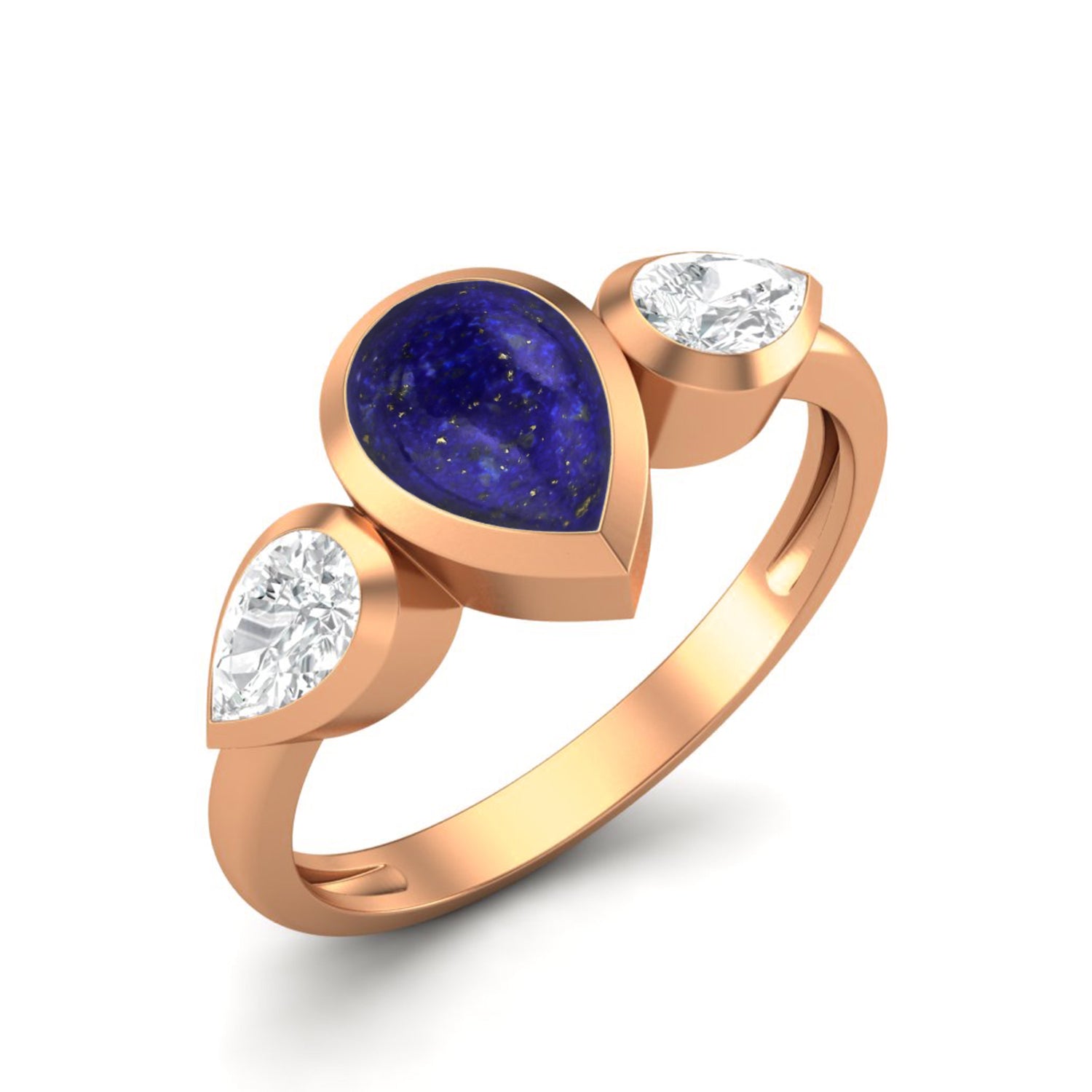 Lapis lazuli Three Stone Modern Ring – Sterling Silver