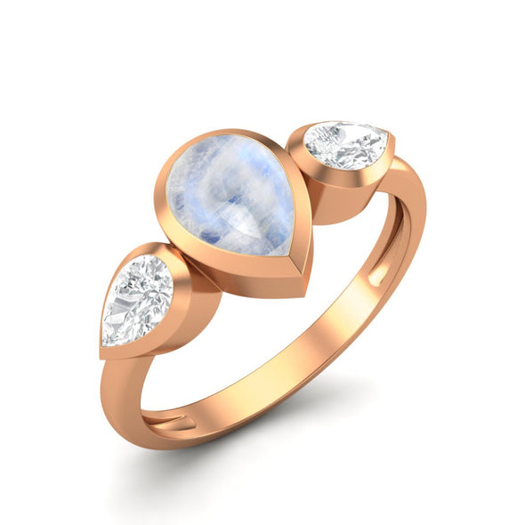 925 Sterling Silver Rainbow Moonstone Ring 1.25 Cts Three Gemstone Ring