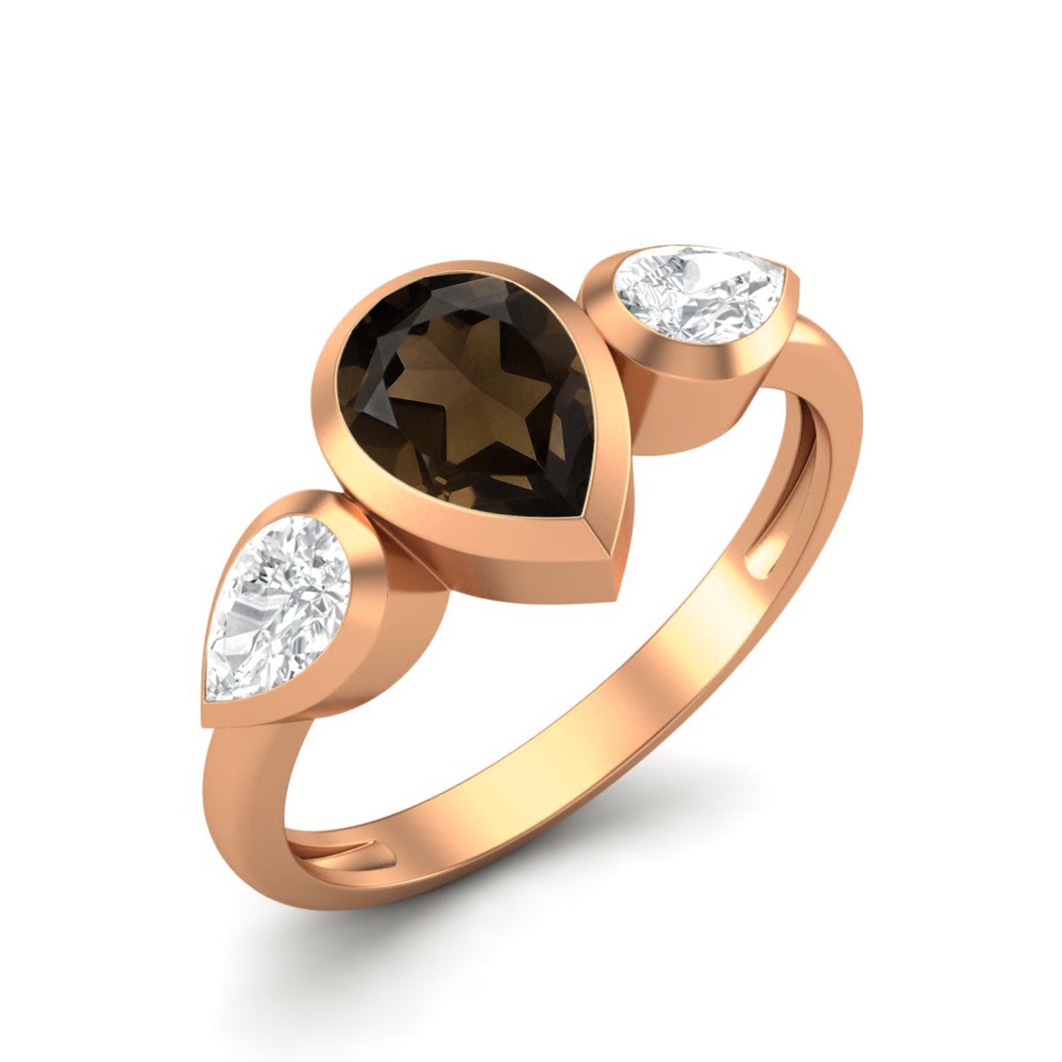 Smoky Quartz Three Stone Modern Ring – Sterling Silver
