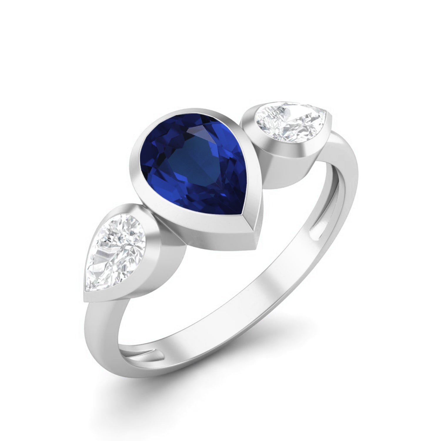 Blue Sapphire  Three-Stone  Ring – Sterling Silver