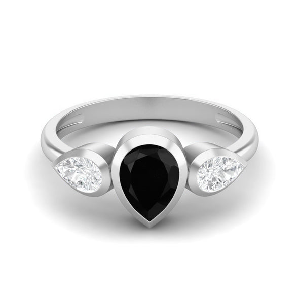 925 Sterling Silver Pear Black Spinel Engagement Ring For Women