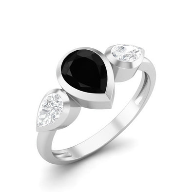 925 Sterling Silver Pear Black Spinel Engagement Ring For Women