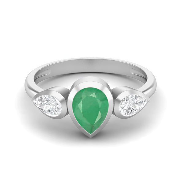 925 Sterling Silver Emerald Wedding Ring Three Gemstone 1.25 Cts Ring