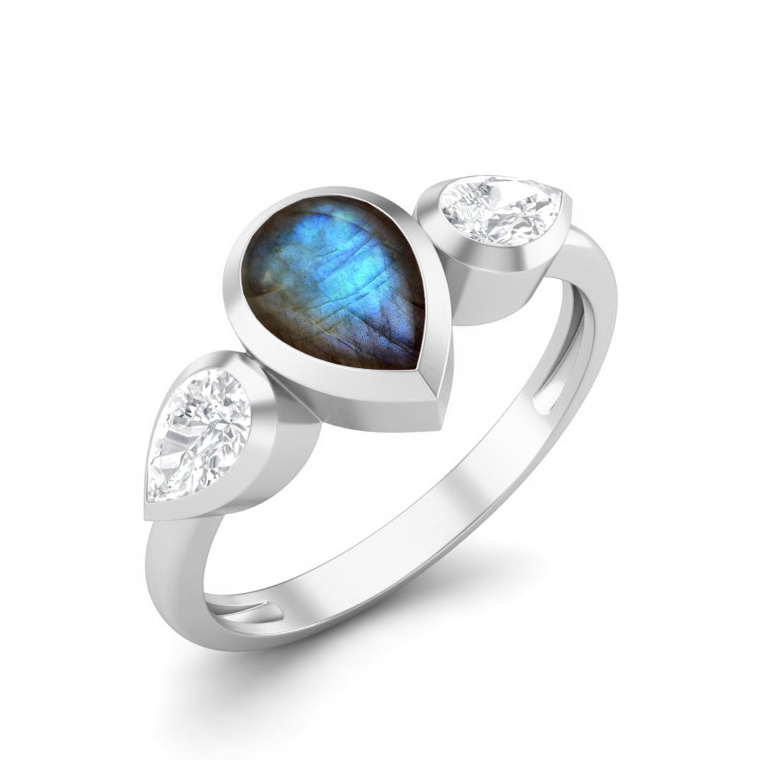 Labradorite Three Stone Modern Ring – Sterling Silver