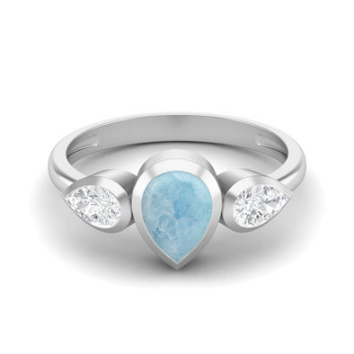 925 Sterling Silver Pear Cut Larimar Bridal Wedding Ring
