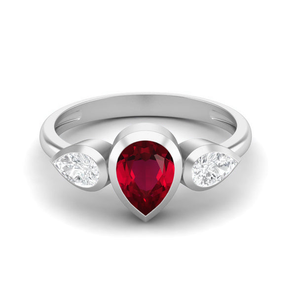 1.25 Cts Pear Shape Ruby 925 Sterling Ring For Women