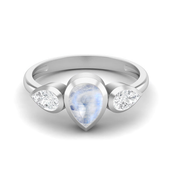 925 Sterling Silver Rainbow Moonstone Ring 1.25 Cts Three Gemstone Ring