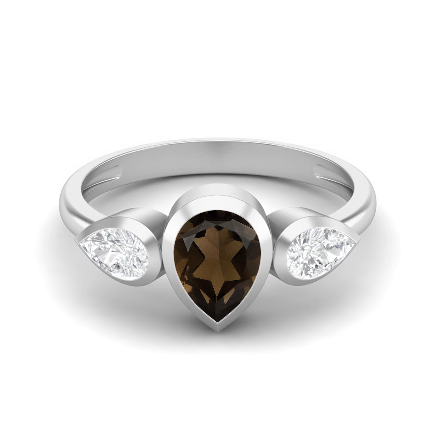 Smoky Quartz Three Stone Modern Ring – Sterling Silver