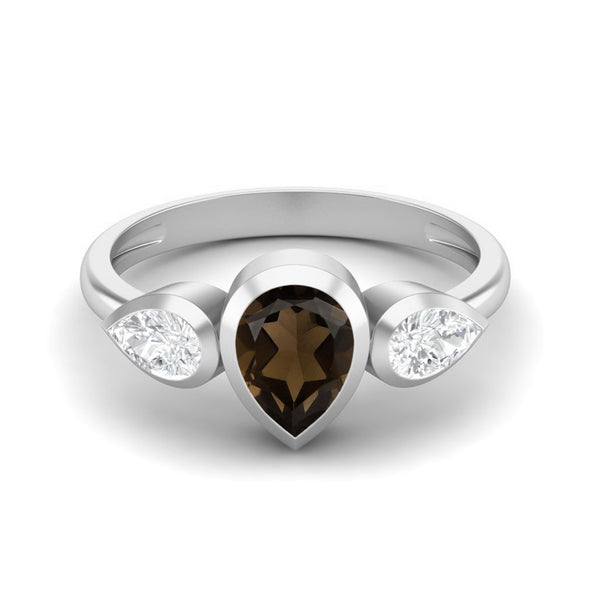 925 Sterling Silver Pear Shaped Smoky Quartz Ring 1.25 Cts Coffee Color Gemstone Ring