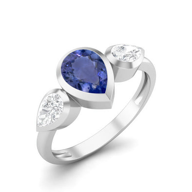925 Sterling Silver Pear 1.25 Ctw Tanzanite Women Engagement Ring