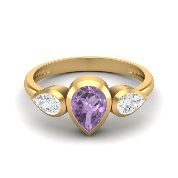 1.25 Cts Pear Amethyst 925 Sterling Silver 3- Stone Engagement Ring