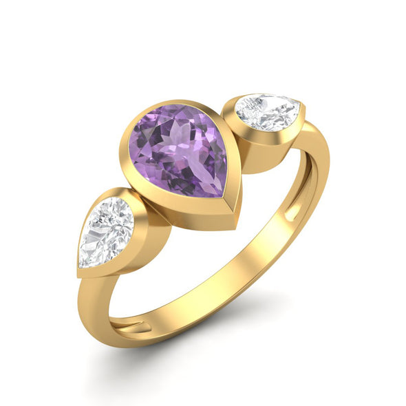 1.25 Cts Pear Amethyst 925 Sterling Silver 3- Stone Engagement Ring