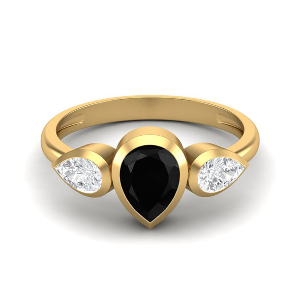 925 Sterling Silver Pear Black Spinel Engagement Ring For Women