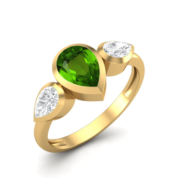 925 Sterling Silver Pear Tsavorite Ring Three Gemstone Rings