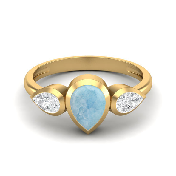 925 Sterling Silver Pear Cut Larimar Bridal Wedding Ring