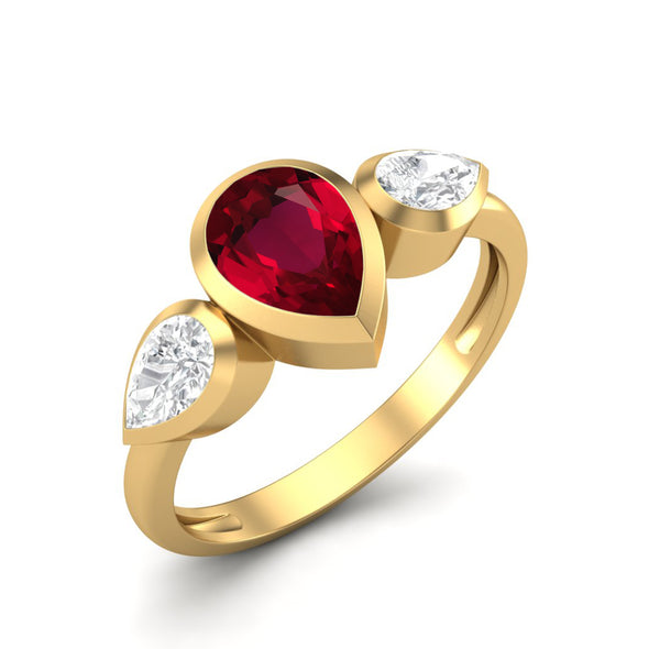 1.25 Cts Pear Shape Ruby 925 Sterling Ring For Women