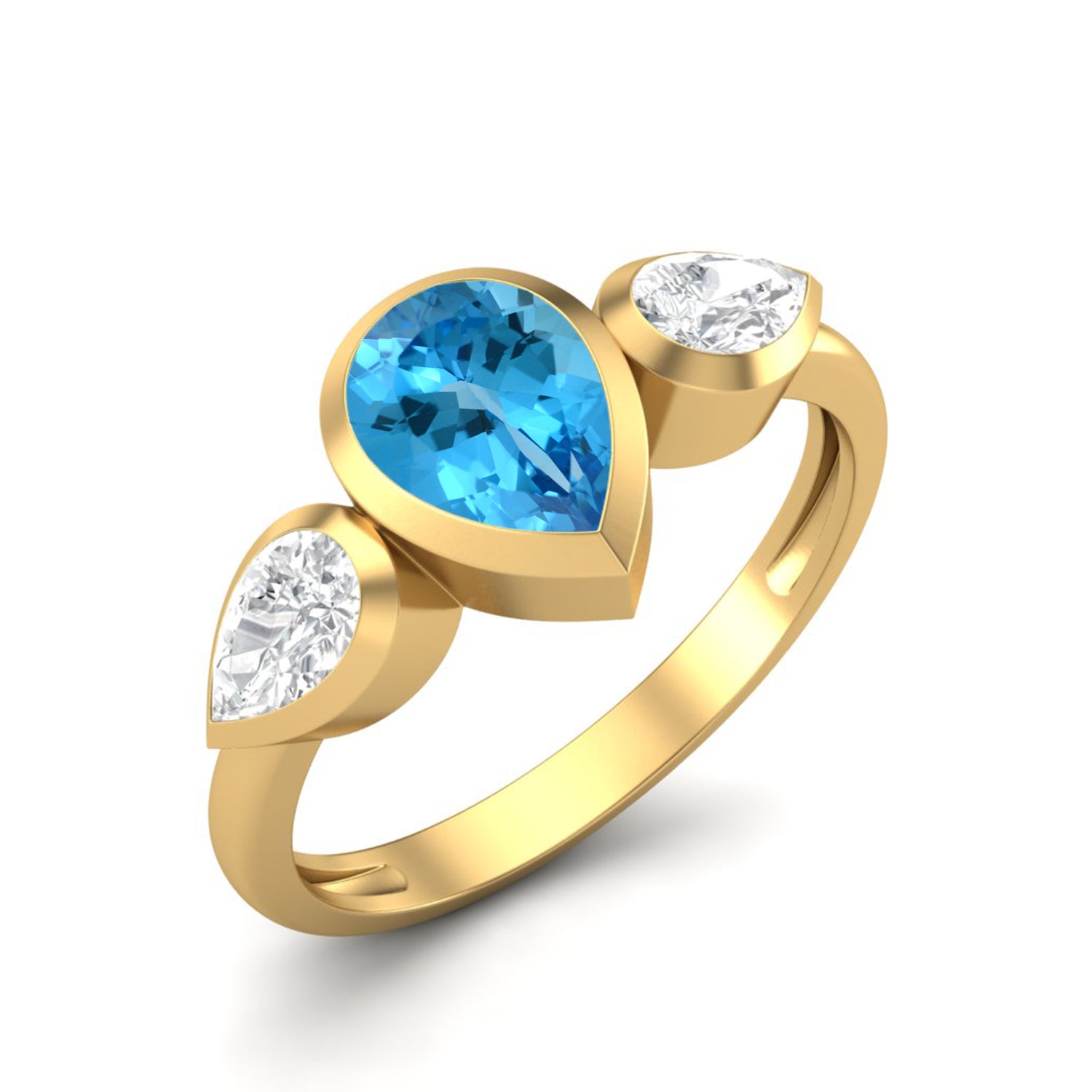 Swiss Blue Topaz Three Stone Modern Ring – Sterling Silver