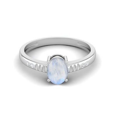 Classic Moonstone Solitaire Engagement Ring For Women, 925 Sterling Silver Promise Ring