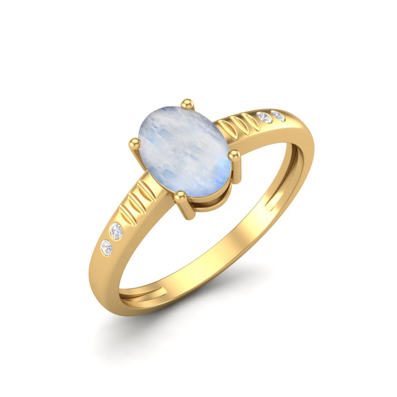 Moonstone with CZ Accents & Carved Band Ring - Sterling Silver