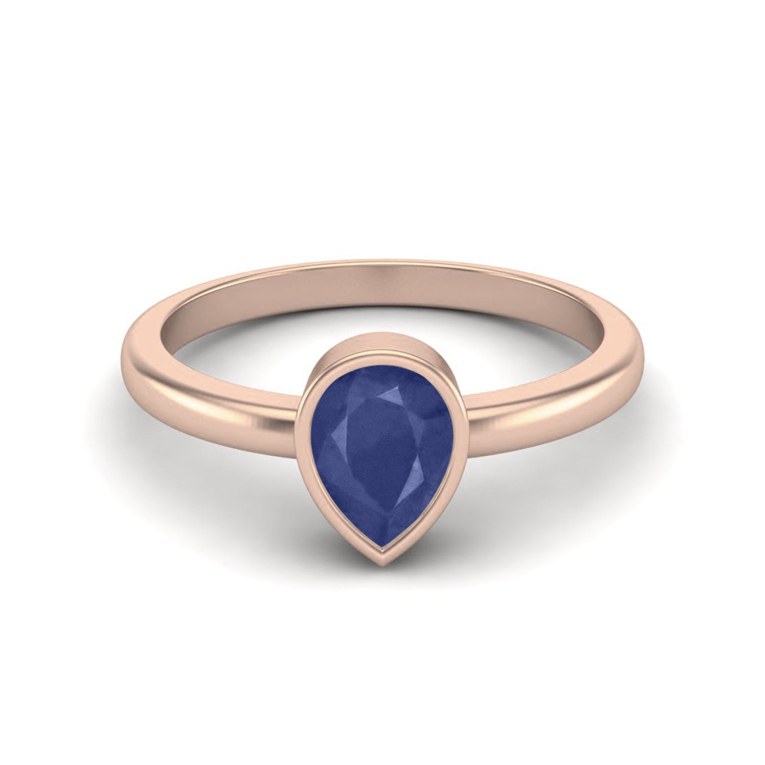 Blue Sapphire 0.75 Ct Bezel Set Pear Cut Minimalist Ring - 14K Yellow Gold