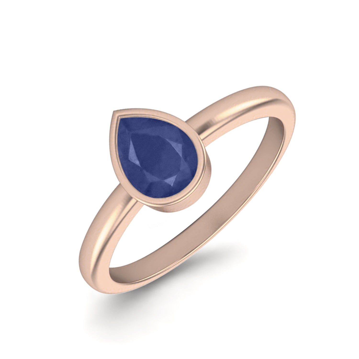 Blue Sapphire 0.75 Ct Bezel Set Pear Cut Minimalist Ring - 14K Yellow Gold