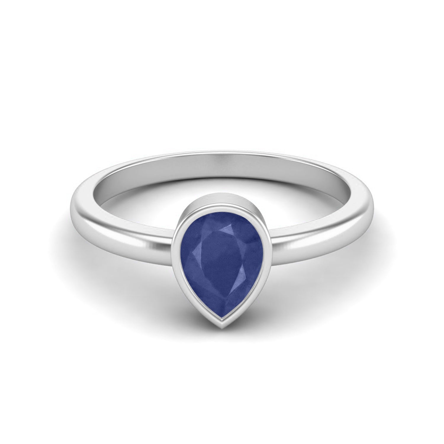 Pear Shape Blue Sapphire Solitaire Ring 925 Sterling Silver Engagement Ring For Women