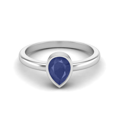 Pear Shape Blue Sapphire Solitaire Ring 925 Sterling Silver Engagement Ring For Women