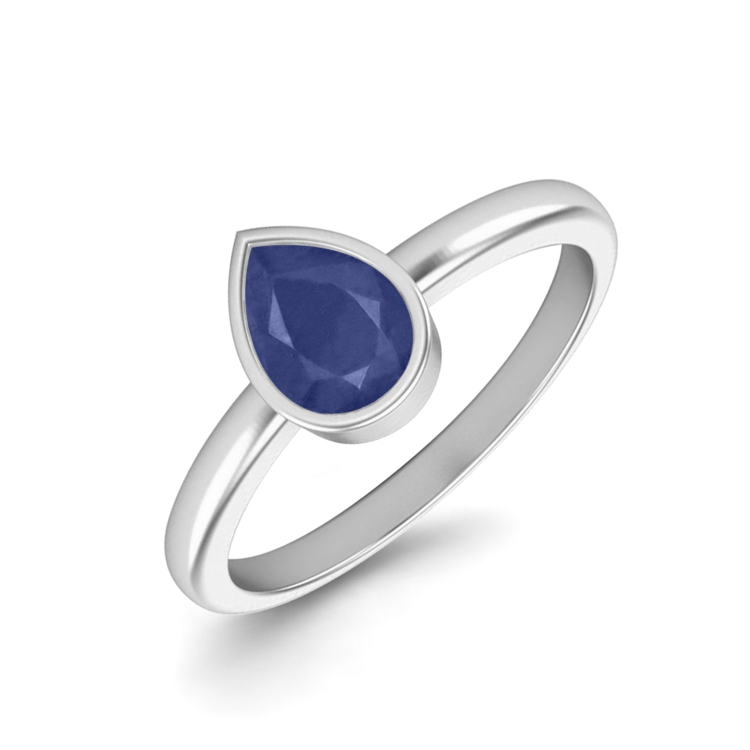 Pear Shape Blue Sapphire Solitaire Ring 925 Sterling Silver Engagement Ring For Women