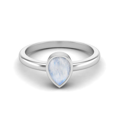 Pear Shape Moonstone Solitaire Wedding Ring 925 Sterling Silver Bezel Set Engagement Ring