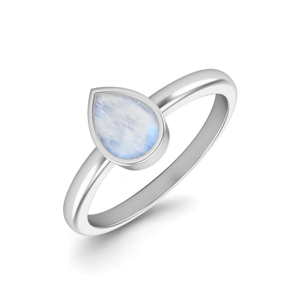 Pear Shape Moonstone Solitaire Wedding Ring 925 Sterling Silver Bezel Set Engagement Ring
