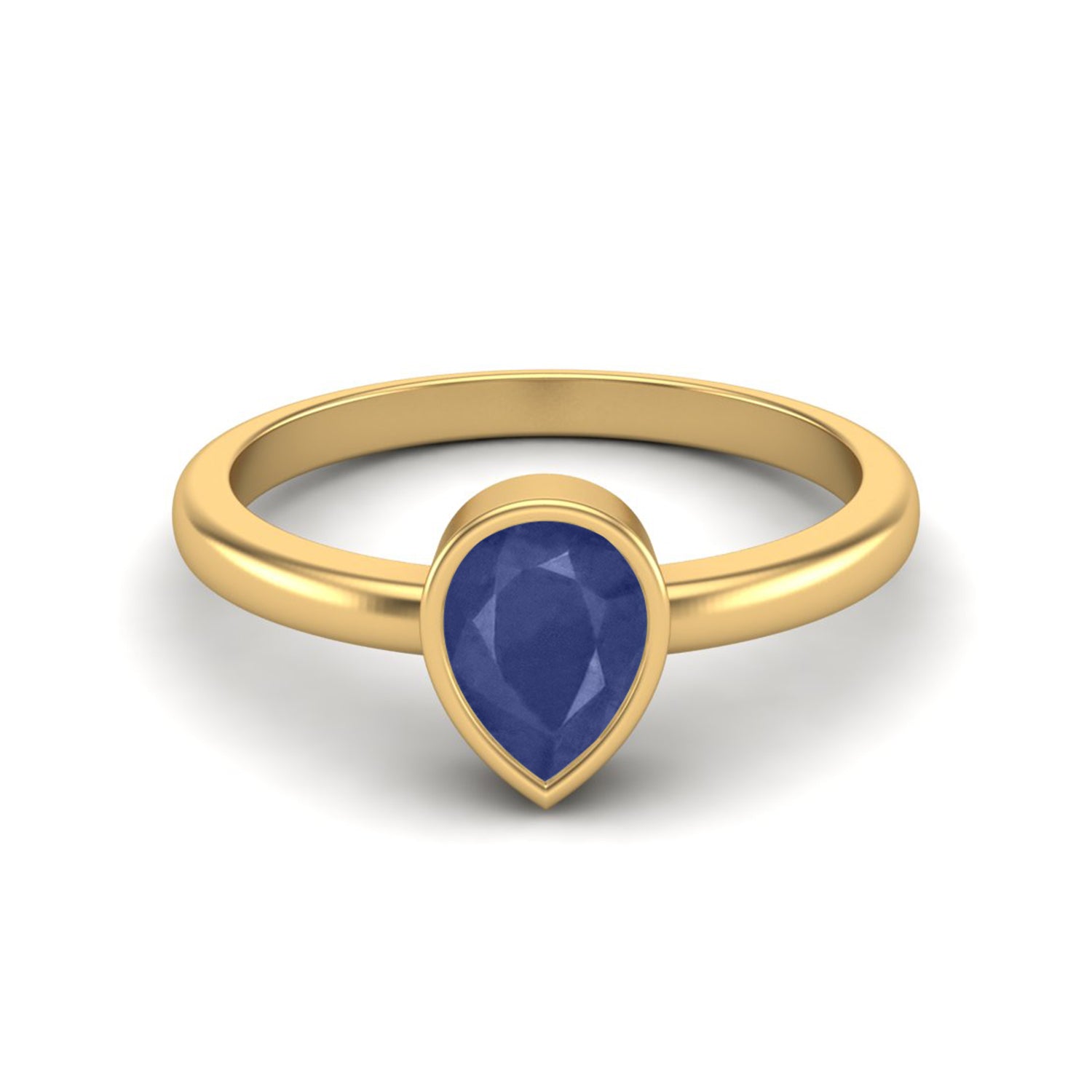 Blue Sapphire 0.75 Ct Bezel Set Pear Cut Minimalist Ring - 14K Yellow Gold